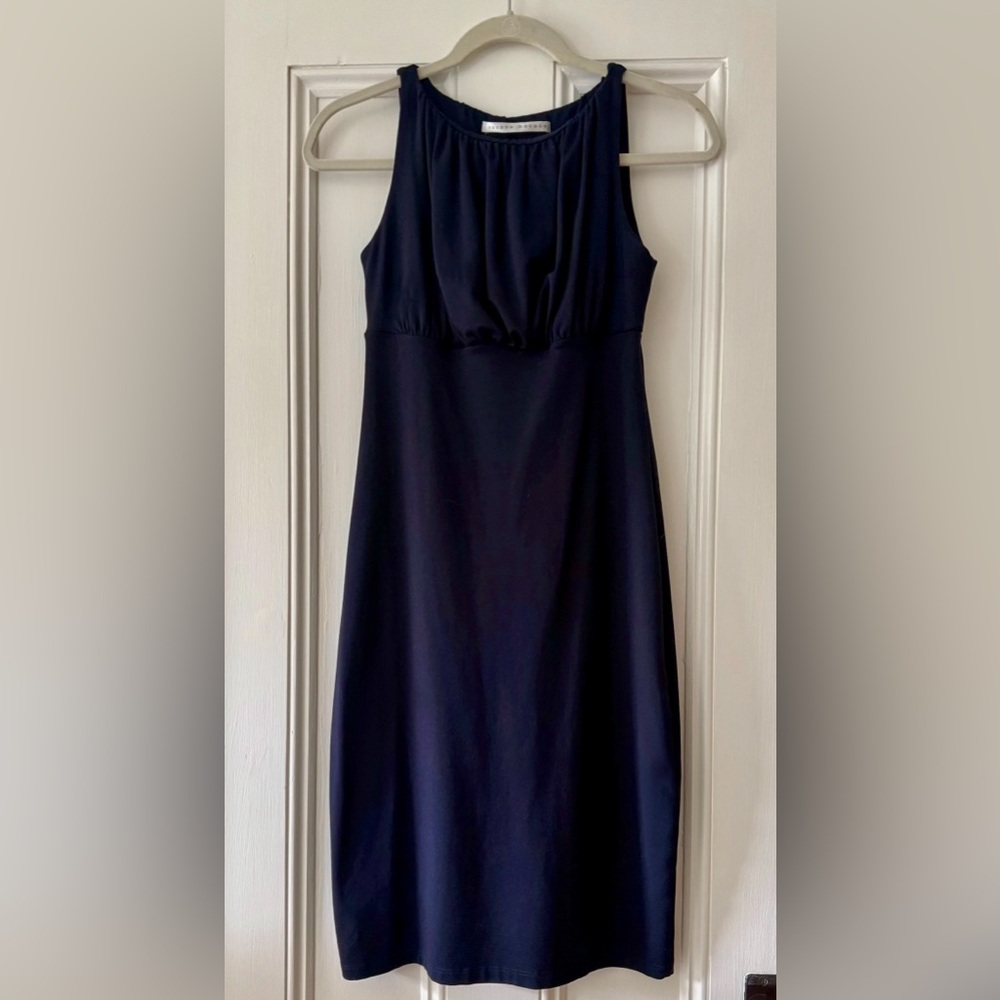 Susana Monaco Navy Blue Sheath Midi Dress, XS, S - Flattering and Classy